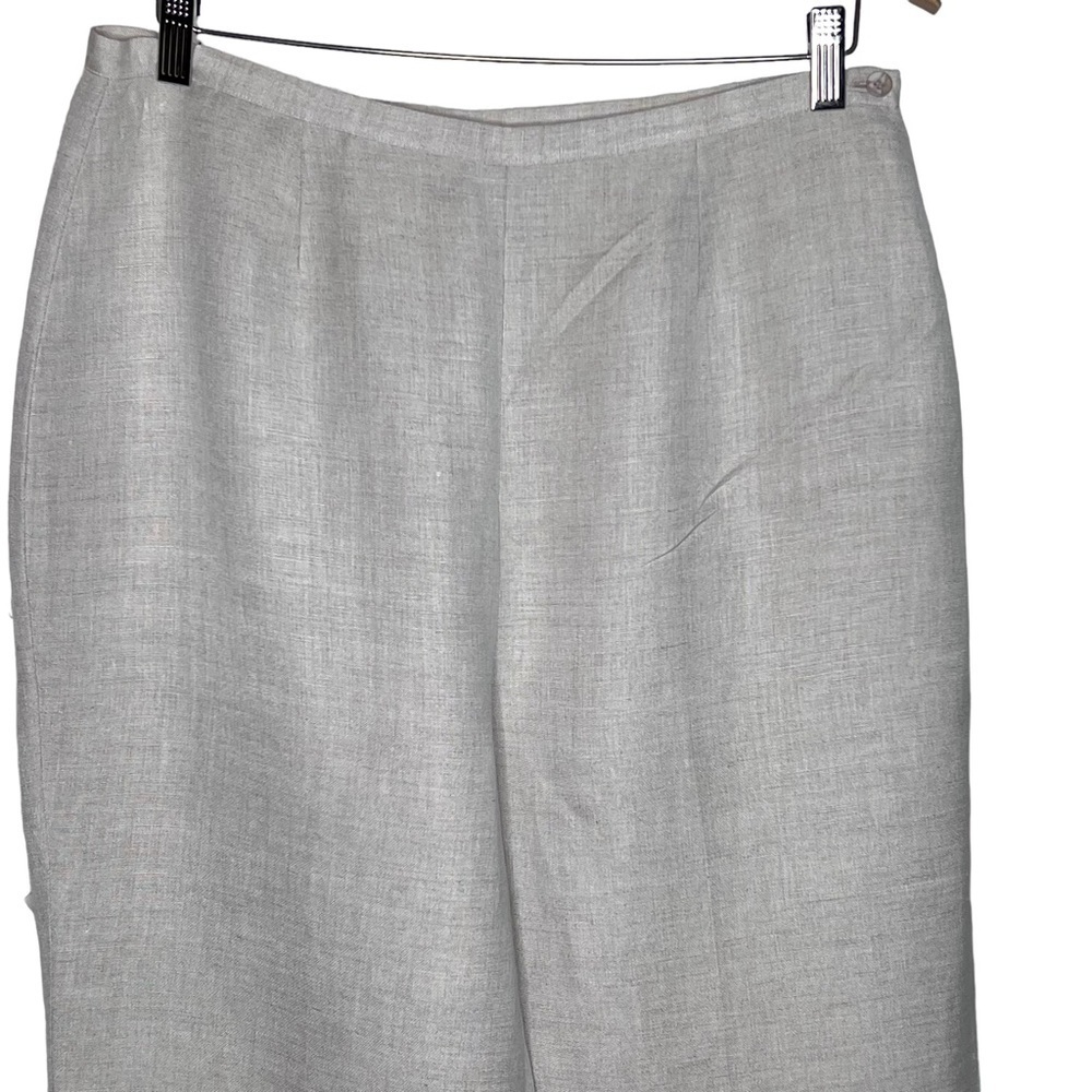 Annie Alexander Wide Leg Cropped Ankle Slacks Size 14 Ivory Linen Side Zip Lined - Picture 3 of 12